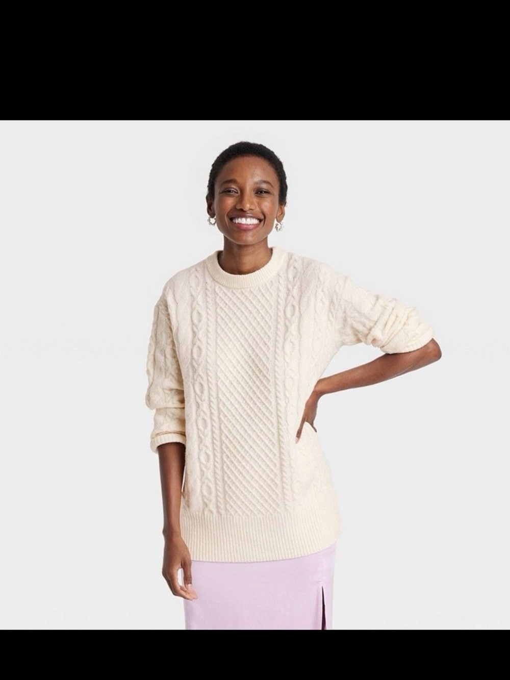 a new day Cream Cable Knit Crewneck Sweater